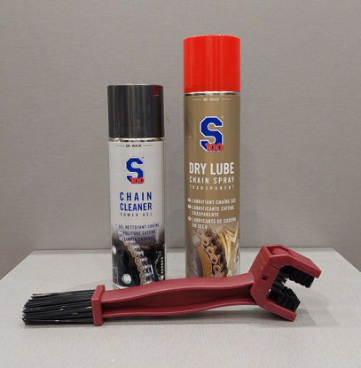 Obrazek Zestaw do czyszczenia i smarowania łańcucha S100 Chain cleaner Dry lube szczotka